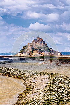 Beautiful Mont Saint Michel cathedral on the island, Normandy, N