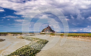 Beautiful Mont Saint Michel cathedral on the island, Normandy, Northern France, Europe