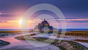 Beautiful Mont Saint Michel cathedral on the island, Normandy, Northern France, Europe