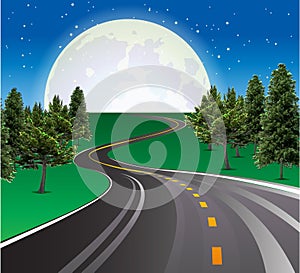 Landscape road Beautiful moon rising, highways road in rural scene