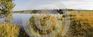 Beautiful moor lake kirchsee in autumn, with nature protection a