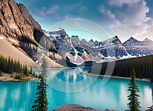 Beautiful moraine lake in banff national park alberta canada. Generative AI