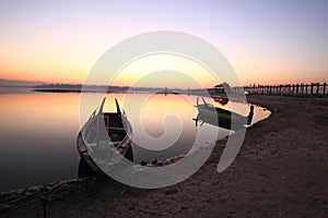 Beautiful morning of marina at U-Bein bridge