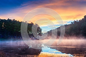 Beautiful morning at Pang Ung lake, Pang Ung Mae Hong Son province in Thailand.