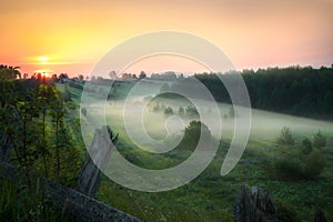 Beautiful morning rural landscape. Sunrise. Dawn.