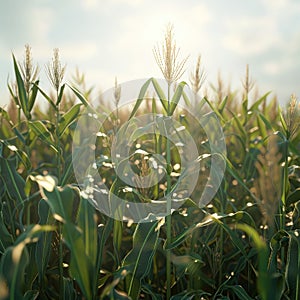 Beautiful morning sunrise over the corn field