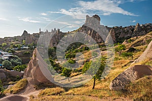 Beautiful morning at Uchisar castle in summer season, central Anatolia, Turkey