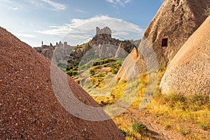 Beautiful morning at Uchisar castle in summer season, central Anatolia, Turkey