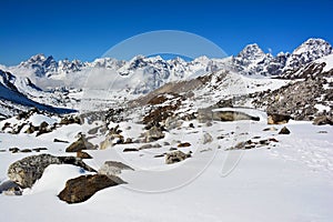 Beautiful morning view of the Himalayan mountain ridge