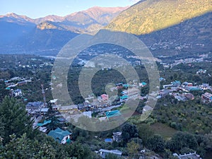 A beautiful morning view of mountains and valley,  kullu, Himachal