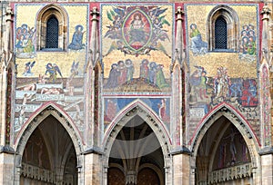 Beautiful mosaic depicting Last Judgment above the Golden Gate in St. Vitus cathedral