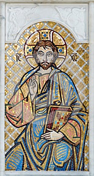 Beautiful Mosaic icon of the Lord Jesus Christ in the iconostasis of the Orthodox Church