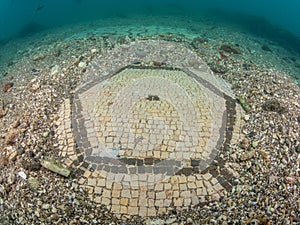 Beautiful mosaic in villa protiro. Underwater archeology.