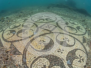 Beautiful mosaic in villa protiro. Underwater archeology.