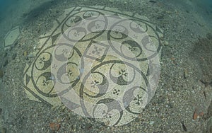 Beautiful mosaic in villa protiro. Underwater archeology.