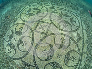 Beautiful mosaic in villa protiro. Underwater archeology.