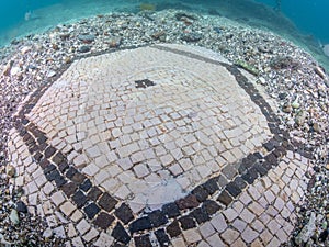Beautiful mosaic in villa protiro. Underwater archeology.