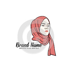 Beautiful Moslem Girl Hijab Line Art Vector Design. Logo, Icon, Sign, Illustration photo