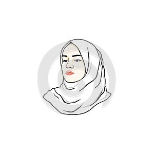 Beautiful Moslem Girl White Hijab Line Art Vector Design. Logo, Icon, Sign, Illustration photo