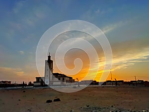 Beautiful mosque at Bir gandouz during sunset.