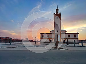 Beautiful mosque at Bir gandouz during sunset.