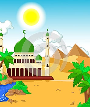 Beautiful mosque with desert landscape background