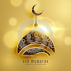 beautiful mosque design for islamic eid festival with golden dec