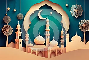 Beautiful Mosque Design for Ramadan Kareem Generative AI