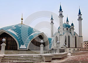 Beautiful mosque in Kazan. Winter landscape.