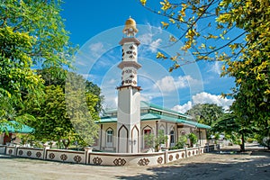 Beautiful mosque on the street in the village at tropical island