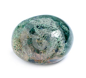 Beautiful moss agate gemstone on white photo