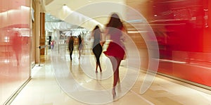 Beautiful motion blur of people walking in the morning rush hour, busy modern life concept.