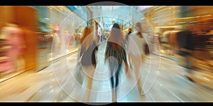 Beautiful motion blur of people walking in the morning rush hour, busy modern life concept.