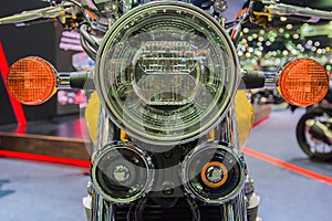 Beautiful motorbike front, headlights and round turn lamps, the