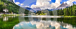 Beautiful mountain lake Lago di Misurina in Dolomites Alps, northen Italy photo