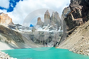Mountain lake in national park Torres del Paine, landscape of Patagonia, Chile, South America