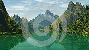 Beautiful mountain lake with reflection of nearest mountains