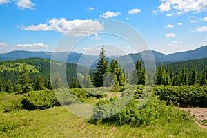 Beautiful mountain landscape and blue sky with white clouds