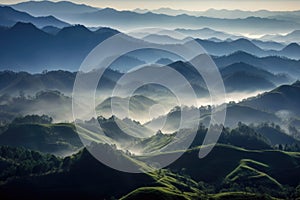 Beautiful mountain landscape with foggy valley in Chiangdao, Chiangmai Thailand