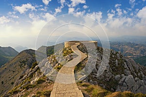 Beautiful mountain landscape with a footpath and observation deck in Lovcen National Park. Montenegro