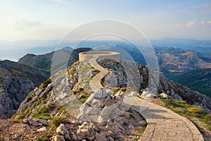 Beautiful mountain landscape with a footpath and observation deck in Lovcen National Park. Montenegro