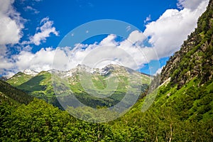 Beautiful mountain landscape with forest at Caucasus mountains.