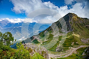 Beautiful mountain landscape. Grassy mountains and hills.