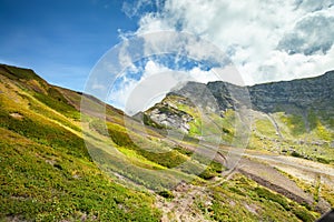 Beautiful mountain landscape. Grassy mountains and hills.