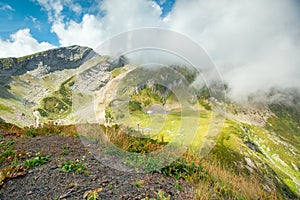 Beautiful mountain landscape. Grassy mountains and hills.