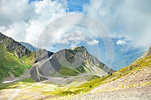 Beautiful mountain landscape. Grassy mountains and hills.