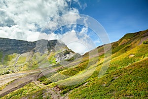 Beautiful mountain landscape. Grassy mountains and hills.