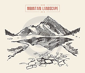 Beautiful mountain landscape iced lake vector draw