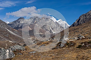 Beautiful mountain landscape at Lumde village, Everest region, N