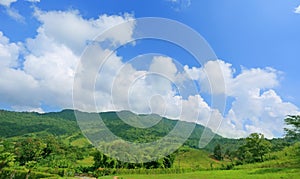 Beautiful mountain landscape with mountain forest and blue sky in Thailand